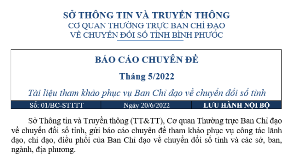 Báo cáo chuyên đề chuyển đổi số tỉnh Bình Phước tháng 5/2022